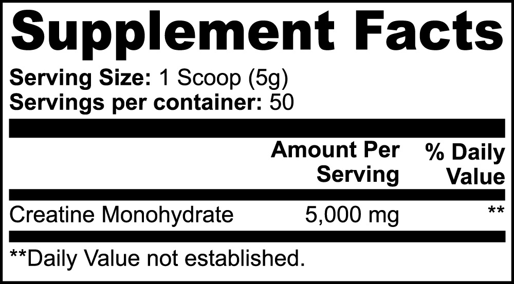Creatine Monohydrate Supplement Facts label