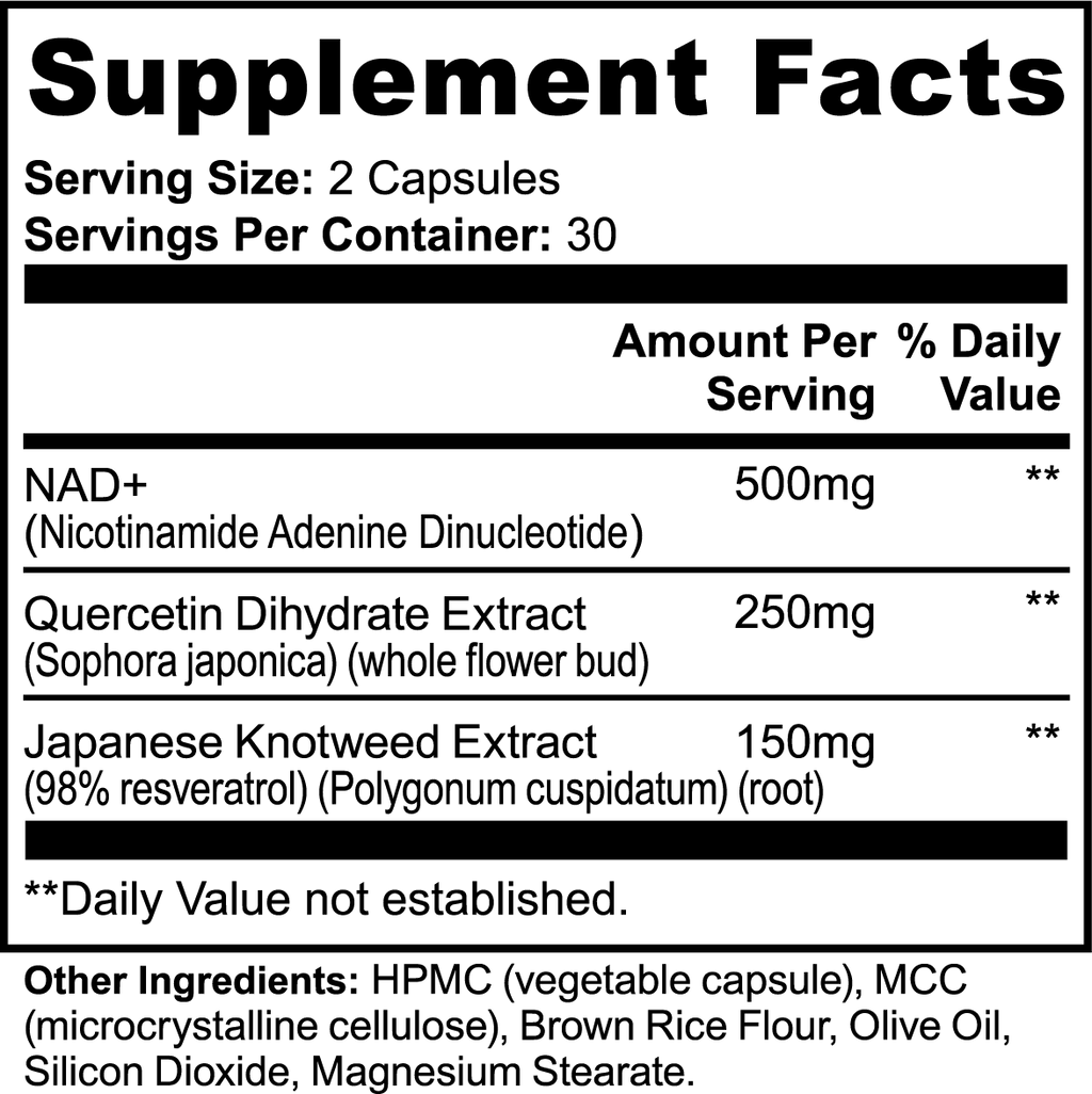 NAD+ Supplement Facts label