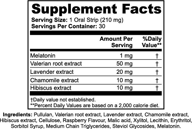 Sleep Strips Supplement Facts label