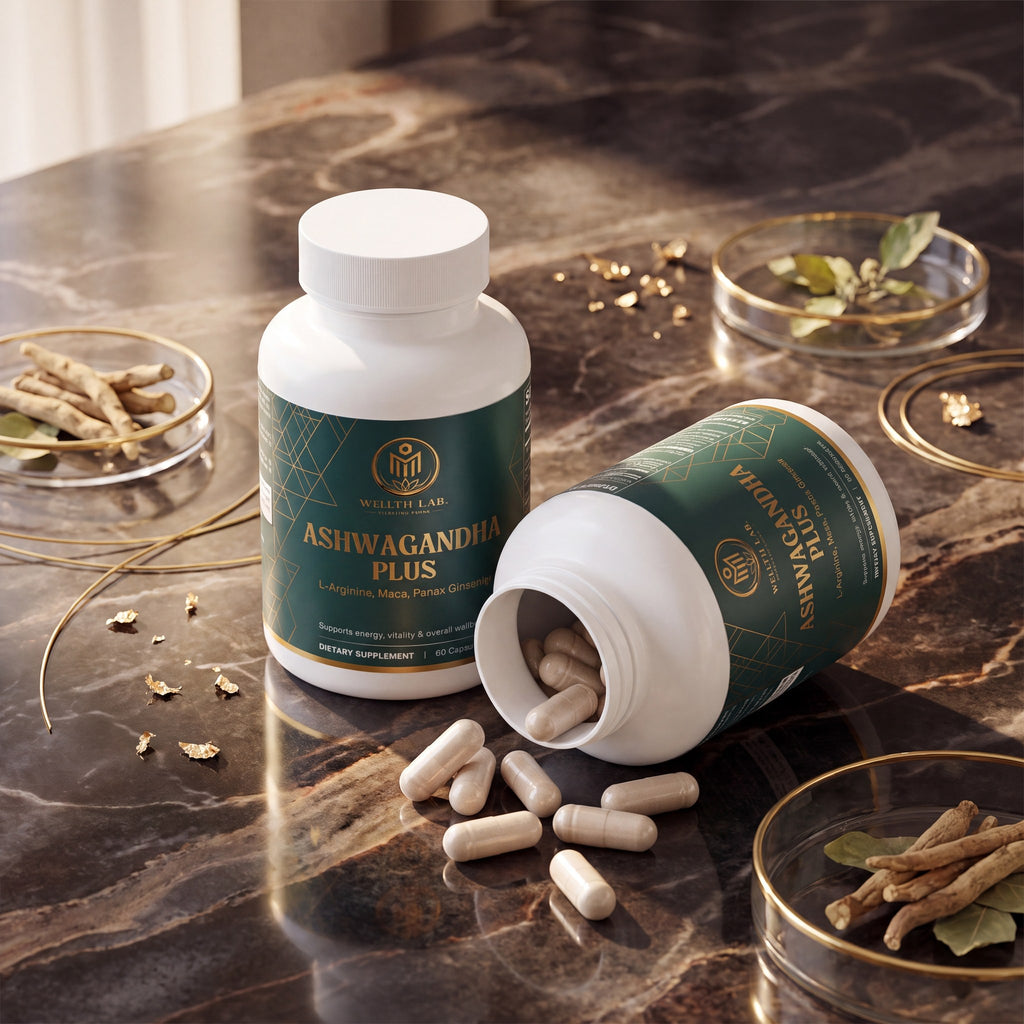 Wellthlab Ashwagandha Plus lifestyle flat lay