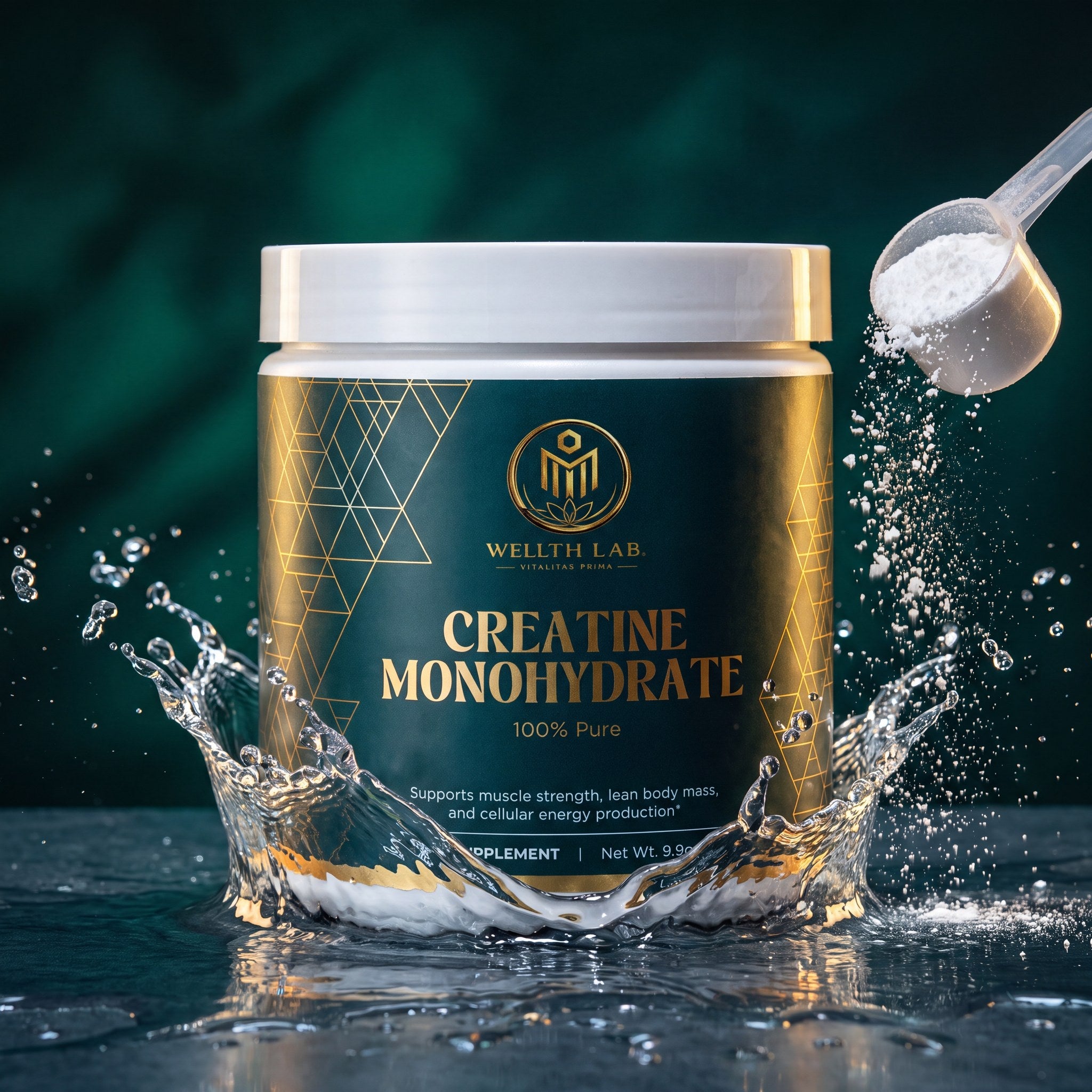 Wellthlab Creatine Monohydrate with water splash