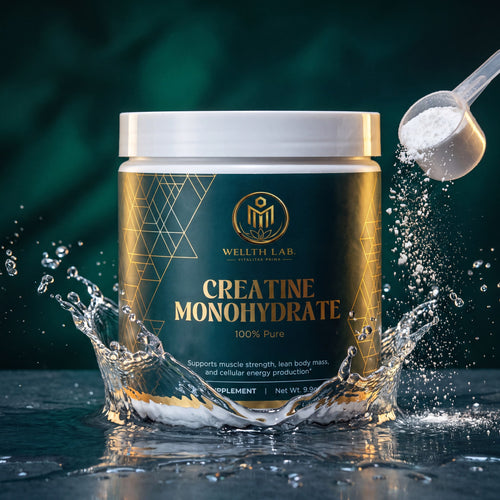 Wellthlab Creatine Monohydrate with water splash