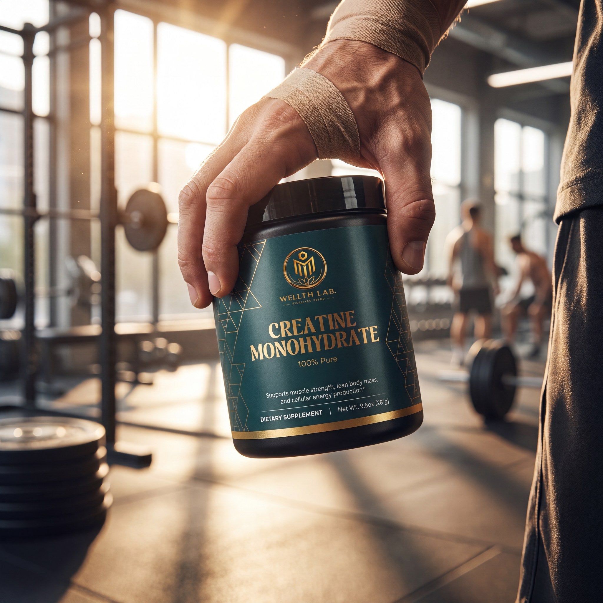 Wellthlab Creatine Monohydrate held in hand