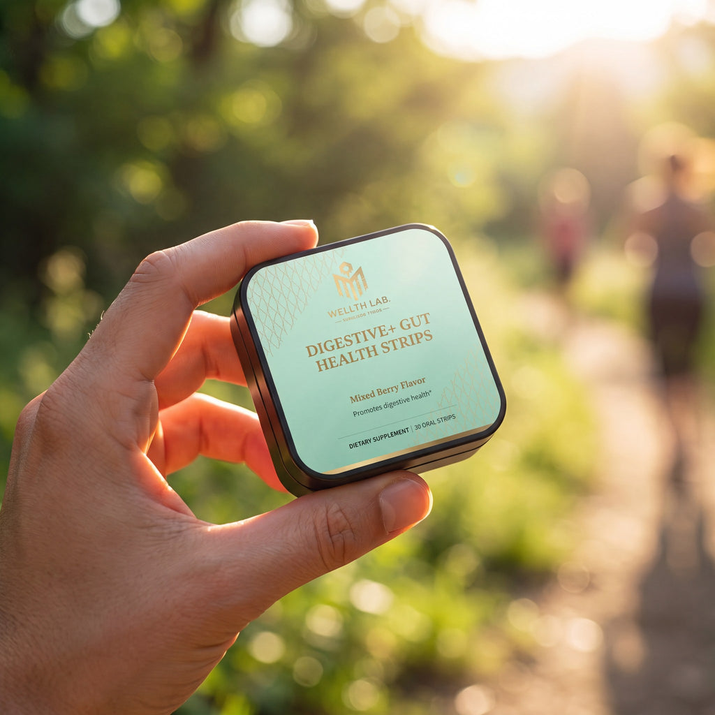Wellthlab Gut Health Strips held in hand