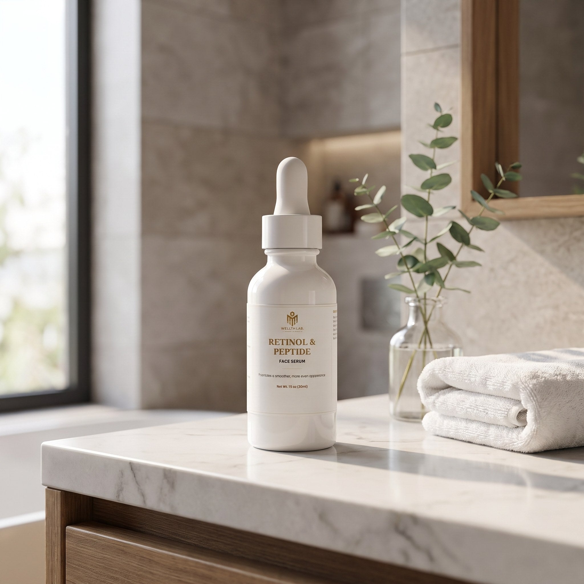 Wellthlab Retinol and Peptide Face Serum on vanity