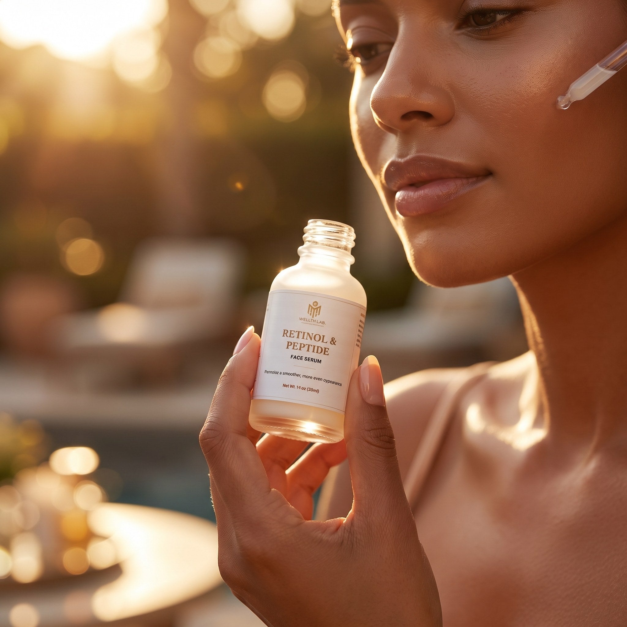 Wellthlab Retinol and Peptide Face Serum held in hand
