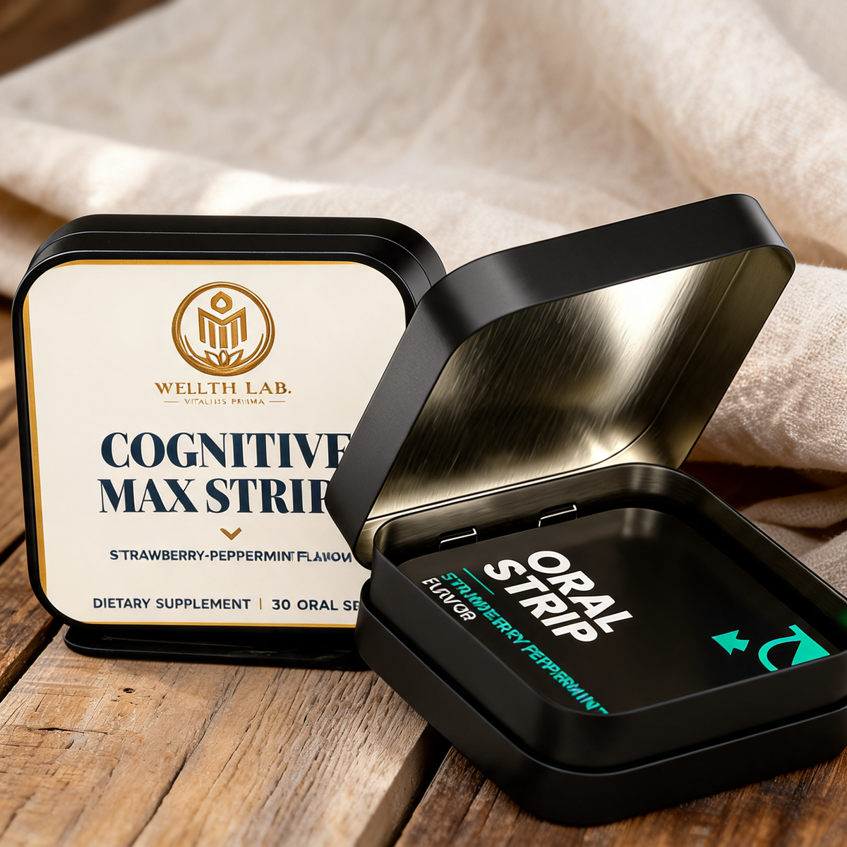 Wellth Lab Cognitive Relax Strips open tin